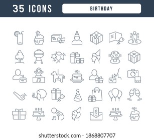 Birthday. Collection of perfectly thin icons for web design, app, and the most modern projects. The kit of signs for category Holidays.