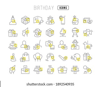 Birthday. Collection of perfectly thin icons for web design, app, and the most modern projects. The kit of signs for category Holidays.