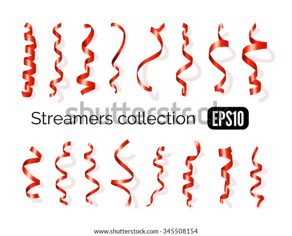 Birthday Collection Red Decoration Streamers Curling Stock Vector