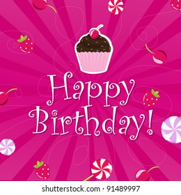 Birthday Color Card, Vector Illustration