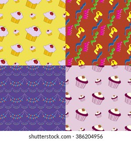 Birthday colorful set. Seamless vector illustrations. Beautiful design for various creative projects