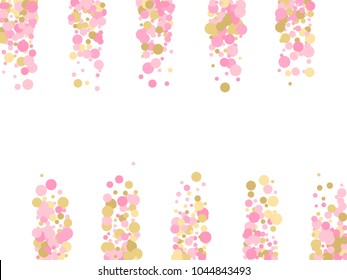 Birthday confetti circle decoration for card background, holiday vector illustration. Childish color round confetti dots, circles chaotic scatter, trendy rich bokeh background.