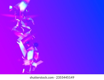 Birthday Confetti. Fiesta Art. Retro Vaporwave Template. Surreal Foil. Blue Disco Tinsel. Neon Effect. Light Glitter. Laser Flare. Violet Birthday Confetti