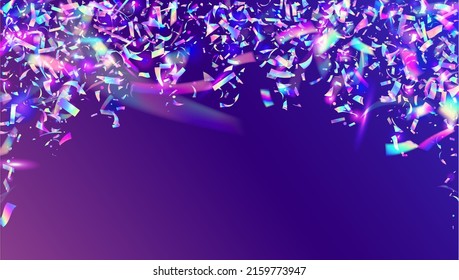 Cumpleaños Confetti. Efecto Desenfoque Rosa. Disco Celebre la luz del sol. Aceite Volador. Arte de glamour. Diseño láser. Neon Tinsel. Cayendo Parkles. Confetti de cumpleaños azul