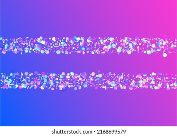 Birthday Confetti. Unicorn Art. Rainbow Glitter. Shiny Flare. Metal Abstract Decoration. Falling Tinsel. Flying Foil. Purple Blur Sparkles. Violet Birthday Confetti