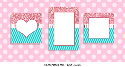 Birthday congratulation or invitation fashion girls party. cute photo frames in style lol doll surprise. Vector illustration