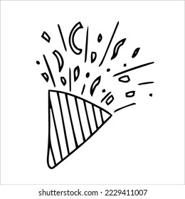 Doodle de craqueador de cumpleaños. Dibujo a mano de una sencilla ilustración de la decoración.
