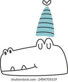 Birthday Crocodile Outline Vector Illustration