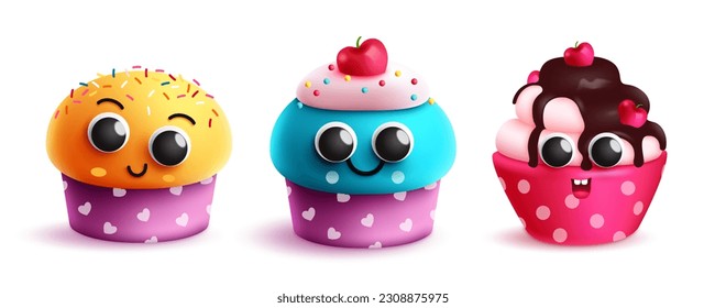 Diseño vectorial de la copa de cumpleaños. Pastel de cumpleaños y coloridas colecciones de muffins. Ilustración vectorial colección de tartas de postre dulce.