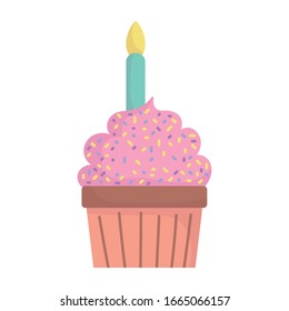 Birthday Cupcake With Candle Cartoon Icon Style Design Vector Illustration