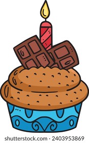 Birthday Cupcake with Candle and Chocolate Clipart