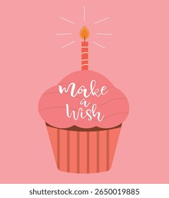 Birthday Cupcake with Candle  and Handwritten text