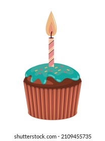 birthday cupcake with candle icon isolated