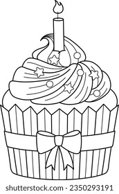 Birthday Cupcake with Candle Isolated Coloring 