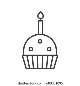 Birthday cupcake with candle line icon.