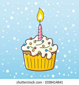 Birthday cupcake with candle on a holiday background