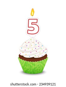 Birthday Cupcake Candle Shape Number Five Stock Vector (Royalty Free ...