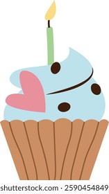 Birthday Cupcake With Candle Vector Illustration