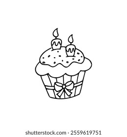 Birthday cupcake with candles coloring page