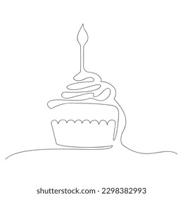 Birthday cupcake continuous line drawing. vector illutration