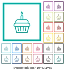 Birthday cupcake flat color icons with quadrant frames on white background