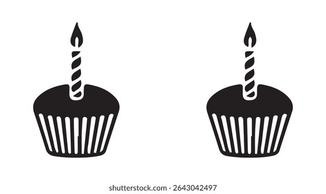 Ícone de Cupcake de aniversário - Design de vela minimalista