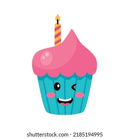 Birthday Cupcake Kawaii Comic Character