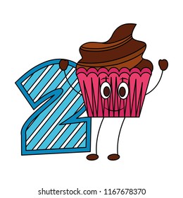 birthday cupcake kawaii with number design image