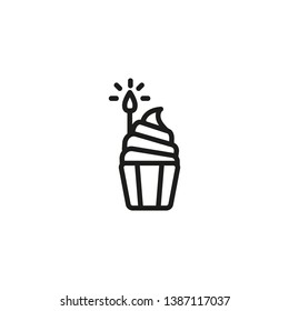 Birthday cupcake line icon. Cake, muffin, candles. Birthday party concept. Vector illustration can be used for topics like celebration, party, dessert