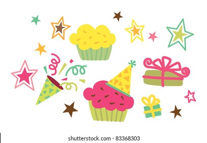 Birthday CupCake, Star, Gift Vector