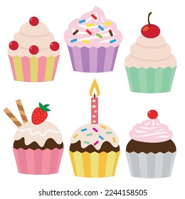 Birthday cupcake vector cartoon illustration