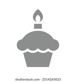Birthday cupcake vector icon. Muffin with candle or cake symbol.