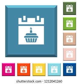 Birthday cupcake white icons on edged square buttons in various trendy colors