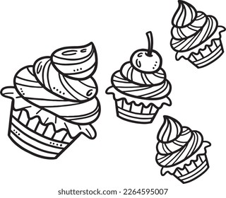 Birthday Cupcakes with Candle Isolated Coloring 