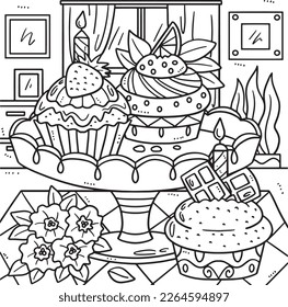 Birthday Cupcakes Coloring Page for Kids