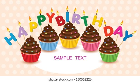 Birthday cupcakes.Happy Birthday vector birthday card .