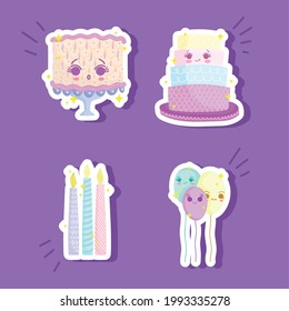 birthday cute cake balloon icon set