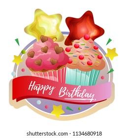 Birthday Cute Slice Cake Label Star Stock Vector (Royalty Free ...