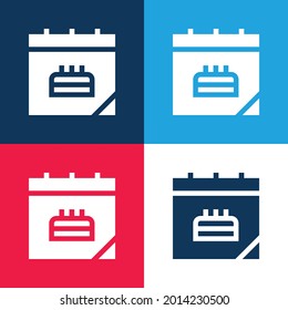 Cumpleaños Fecha azul y rojo cuatro colores mínimo conjunto de iconos