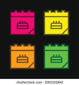 Birthday Date four color glowing neon vector icon