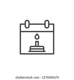 Birthday day reminder calendar outline icon. linear style sign for mobile concept and web design. Calendar with Birthday Cake  simple line vector icon. Symbol, logo illustration. Pixel perfect vector 