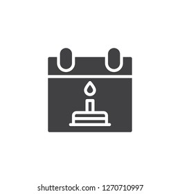 Birthday day reminder calendar vector icon. filled flat sign for mobile concept and web design. Calendar with Birthday Cake simple solid icon. Symbol, logo illustration. Pixel perfect vector graphics