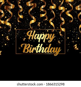 Birthday decor. Drawing style.  Golden in 3d style on golden background. Party invitation. Vector design element. Christmas card template. Golden vector background. Lettering on colorful background.