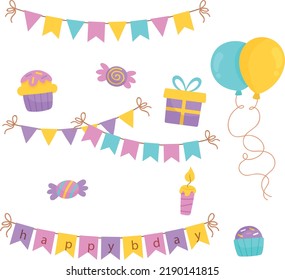 EPS10 RECOPILACIÓN DE VECTOR DE DECORACIÓN DE CUMPLEAÑOS