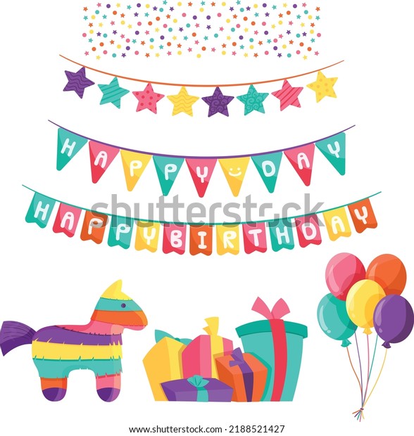 Birthday Decorations Gifts Balloons Vector Collection Stock Vector ...
