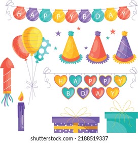 DECORACIONES DE CUMPLEAÑOS RECOPILACIÓN DE VECTORES EPS10