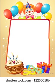 birthday decorative border with balloons and clown