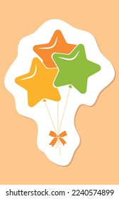 birthday decorative sticker, bunch of three star shape balloons, design element, vector illustration