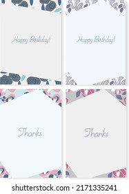 Birthday Design 02. Design set in contemporary art style. Abstract background with hand-painted pastel flowers and trendy typography in dark blue. ―vector Illustration material
Birthday, Thanks cards