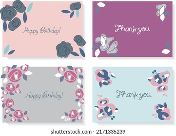 Birthday Design 03. Design set in contemporary art style. Abstract background with hand-painted pastel flowers and trendy typography in dark blue. ―vector Illustration material
Birthday, Thanks cards